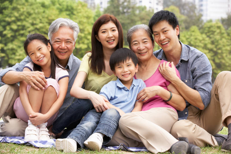 Multi-Generation Chinese Family at the Park